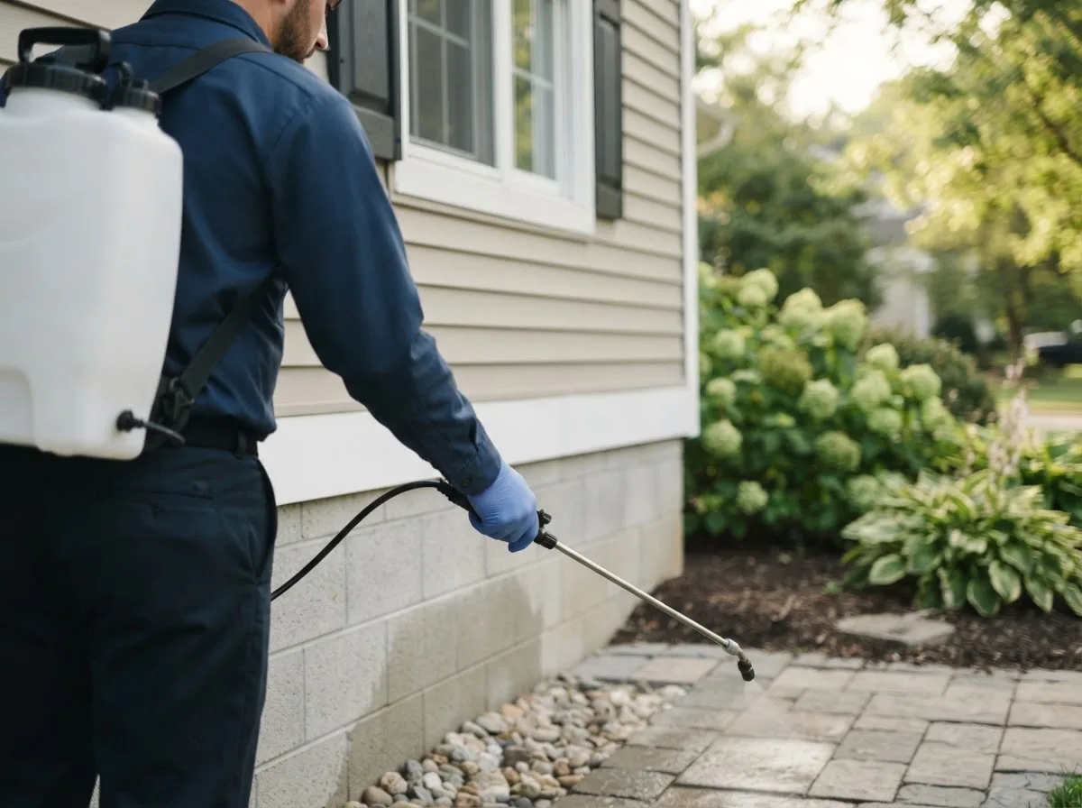 Pest control technician inspecting a home in Bowersville, GA